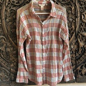 Sundance Painted Desert Woven/Crochet Yoke Plaid Button Front Shirt Size 10